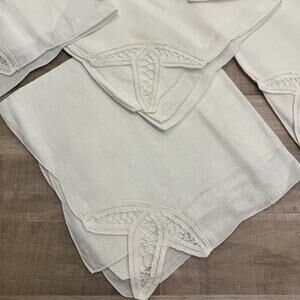 New Vtg SET 6 White Cotton Linen Battenberg Embroidered Lace Napkins‎ 17" Square